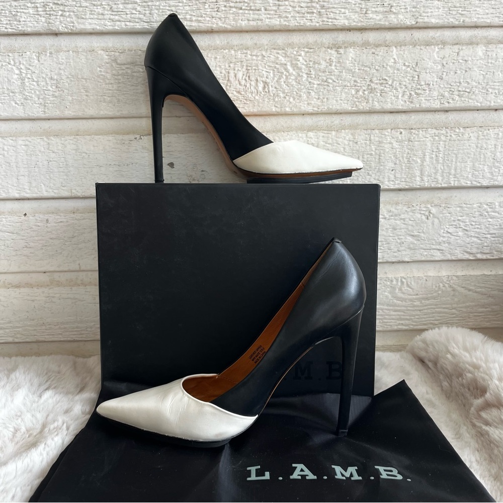 L.A.M.B Black Leather Lamb Platform Colorblock Heels sz. 9.5 - Picture 2 of 8
